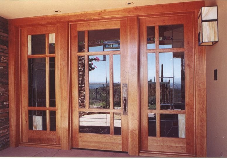 Craftsman style entry doors with sidelites and stained glass