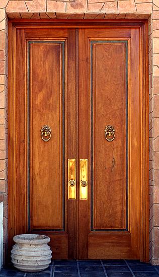 Honduras mahogany double doors with patina copper 