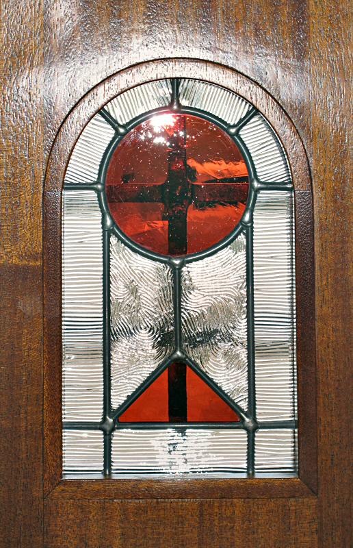 stained glass in arched door